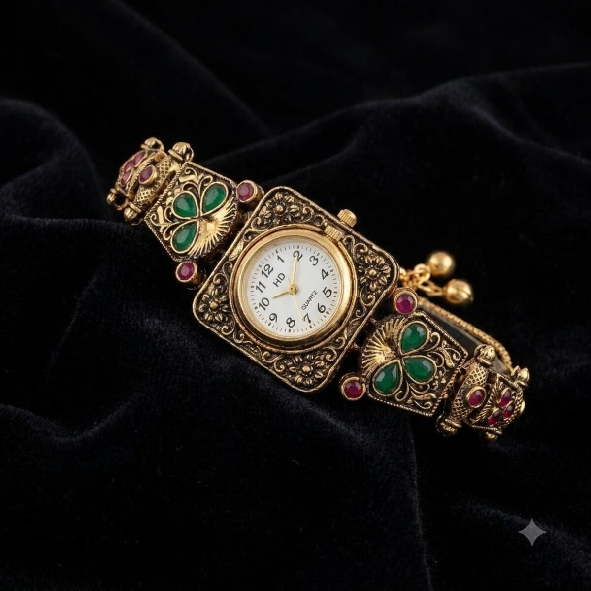 Kashmiri Antique Square Bracelet Watch on black velvet