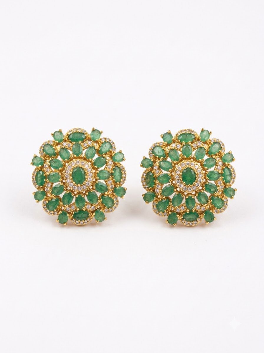Emerald Flower Studs 2