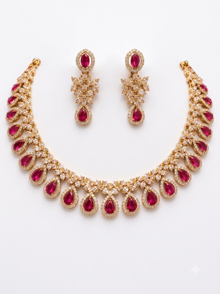 Ruby Teardrop Necklace Set