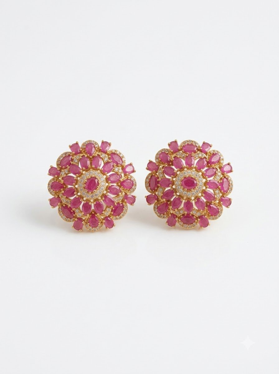 Ruby Flower Studs 2