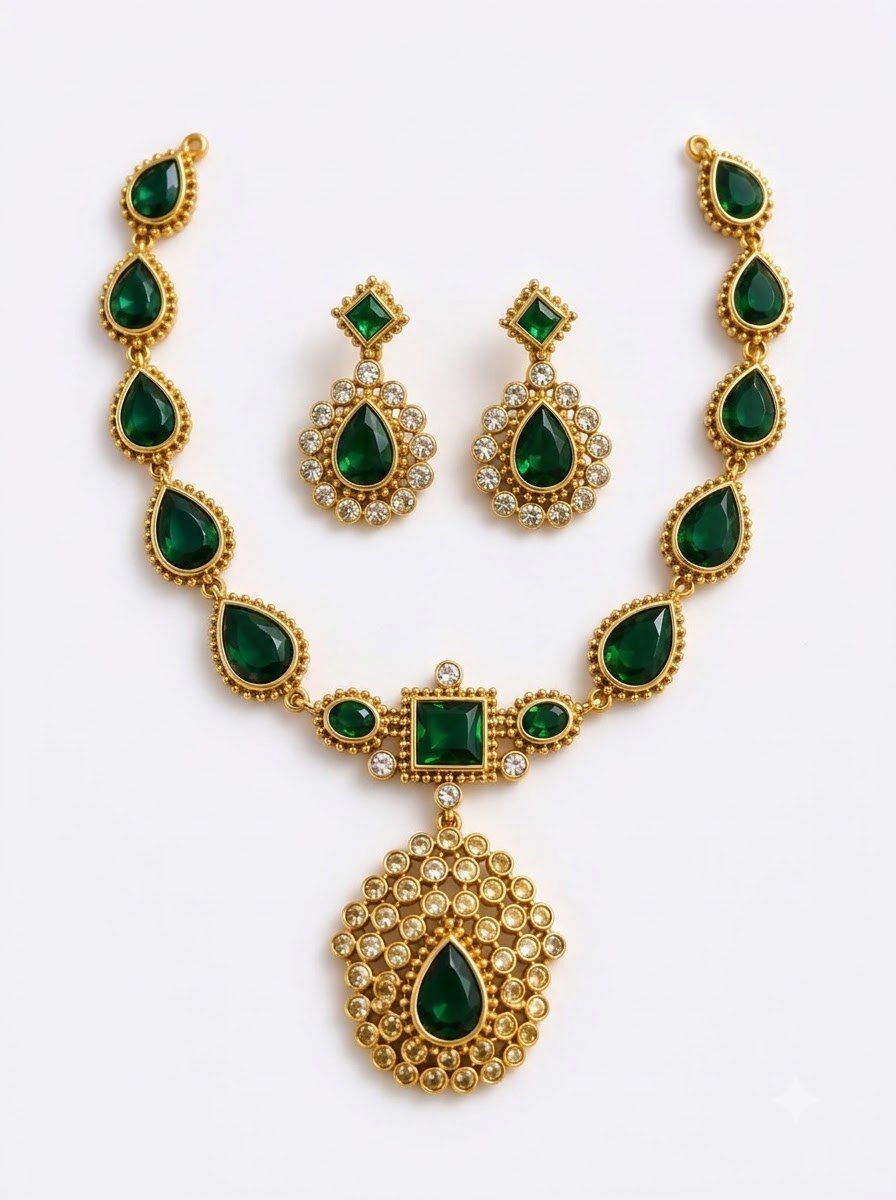 Emerald Pendant Necklace Set 2
