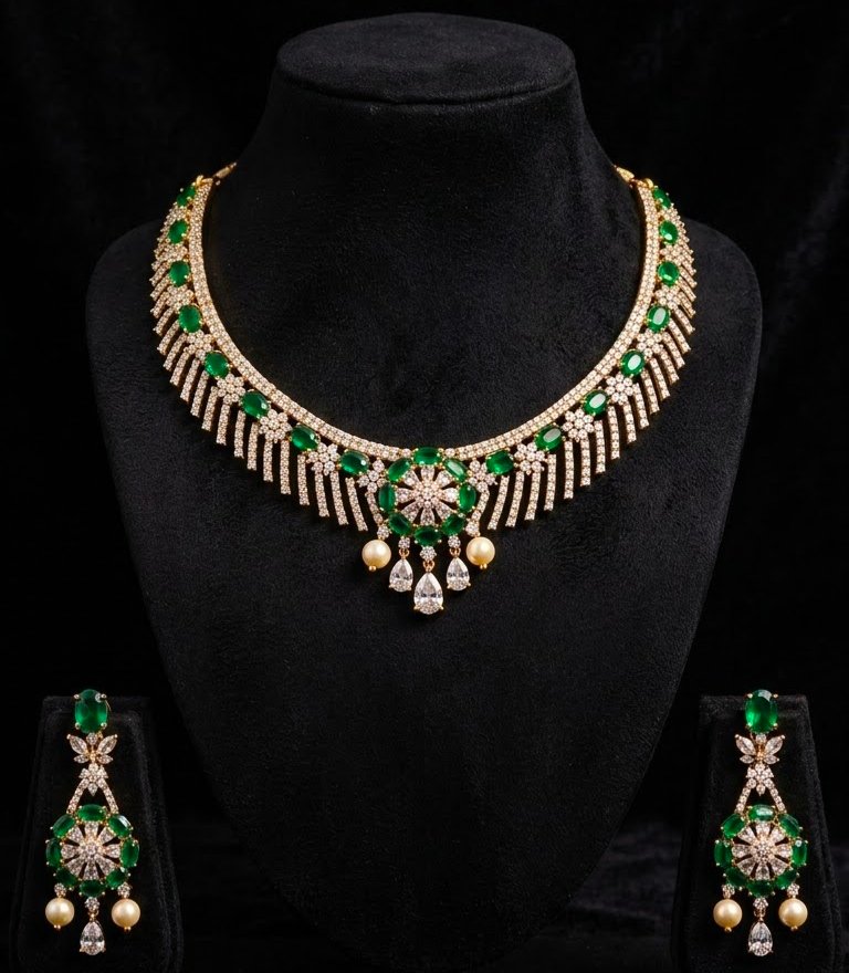 Emerald Bloom Bridal Necklace Set 5