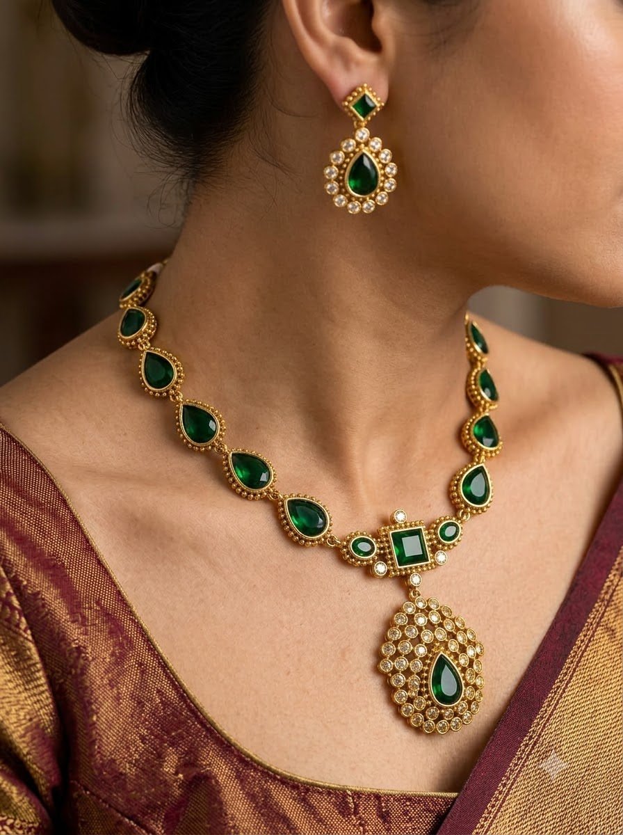 Emerald Pendant Necklace Set