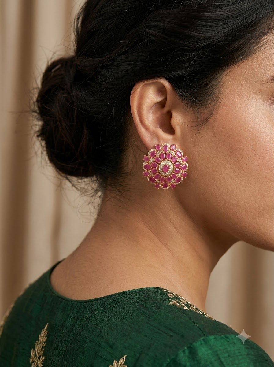 Ruby Flower Studs