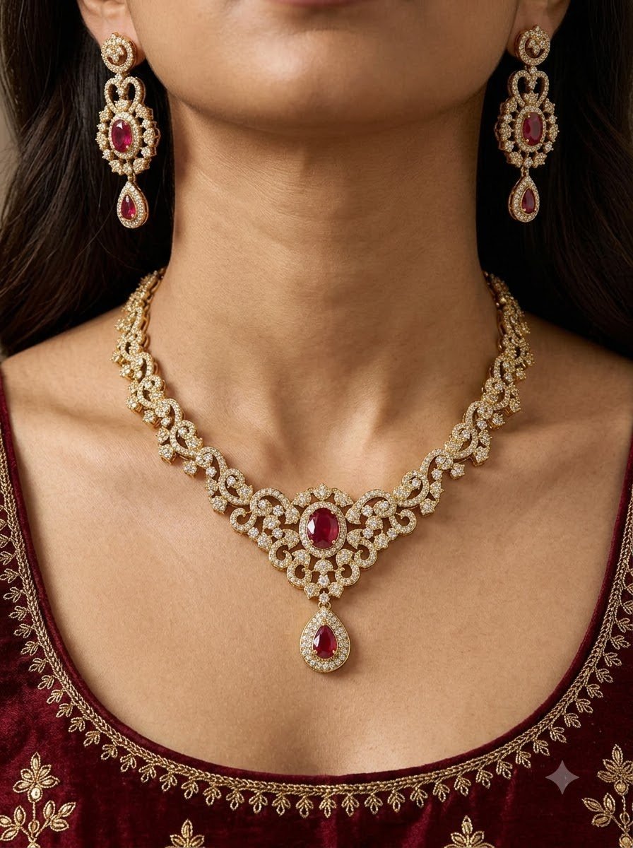 Ruby Flower Necklace Set 3