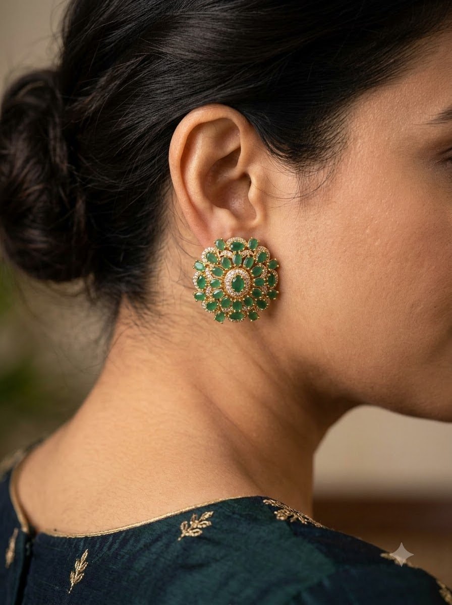 Emerald Flower Studs 3