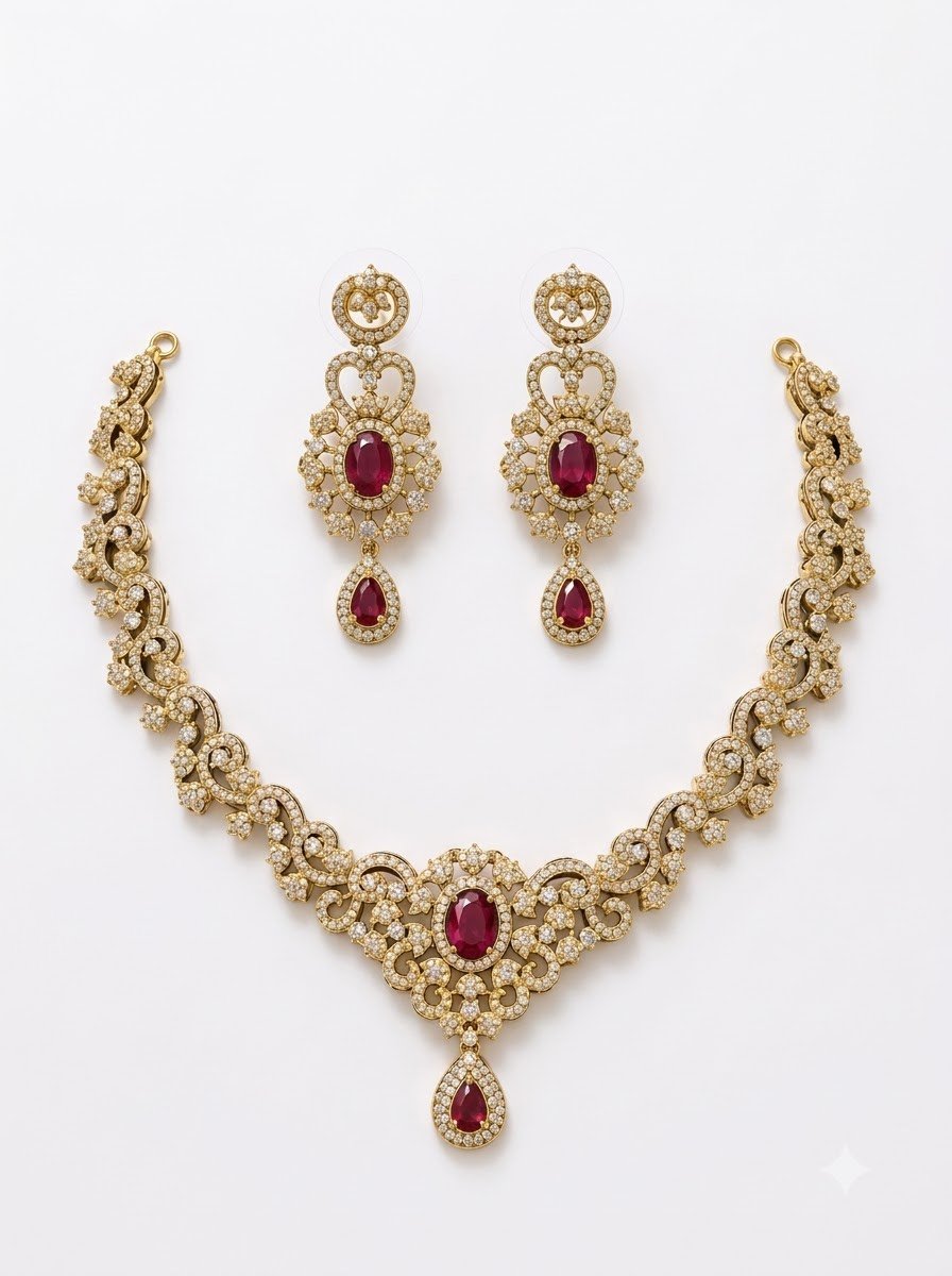 Ruby Flower Necklace Set 2