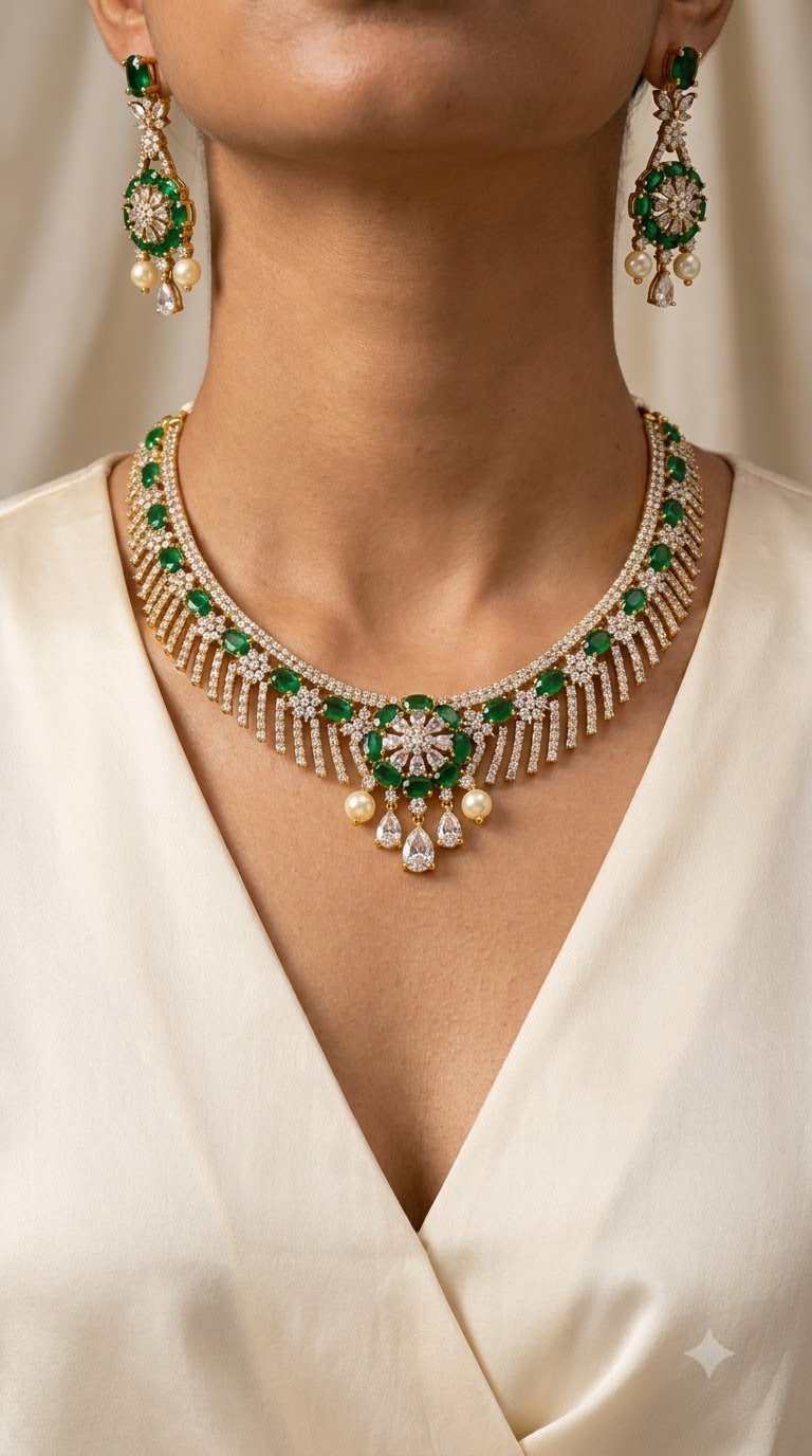 Emerald Bloom Bridal Necklace Set 3
