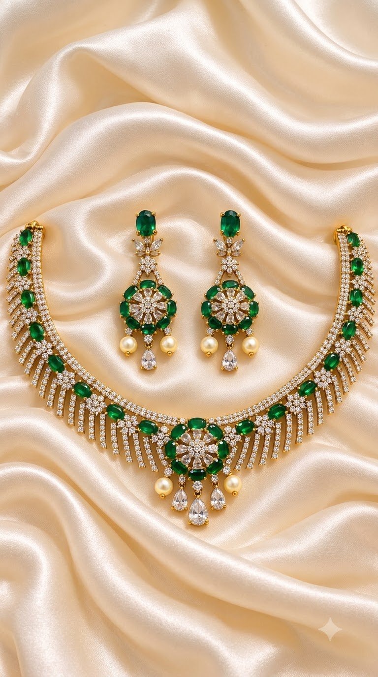 Emerald Bloom Bridal Necklace Set 4